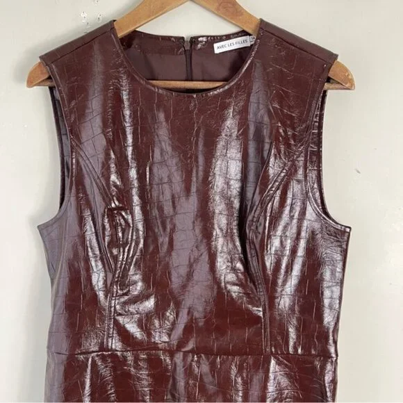 Avec Les Filles Women's Croc-Embossed Mini Dress Chocolate Brown Size 14 - Picture 7 of 16